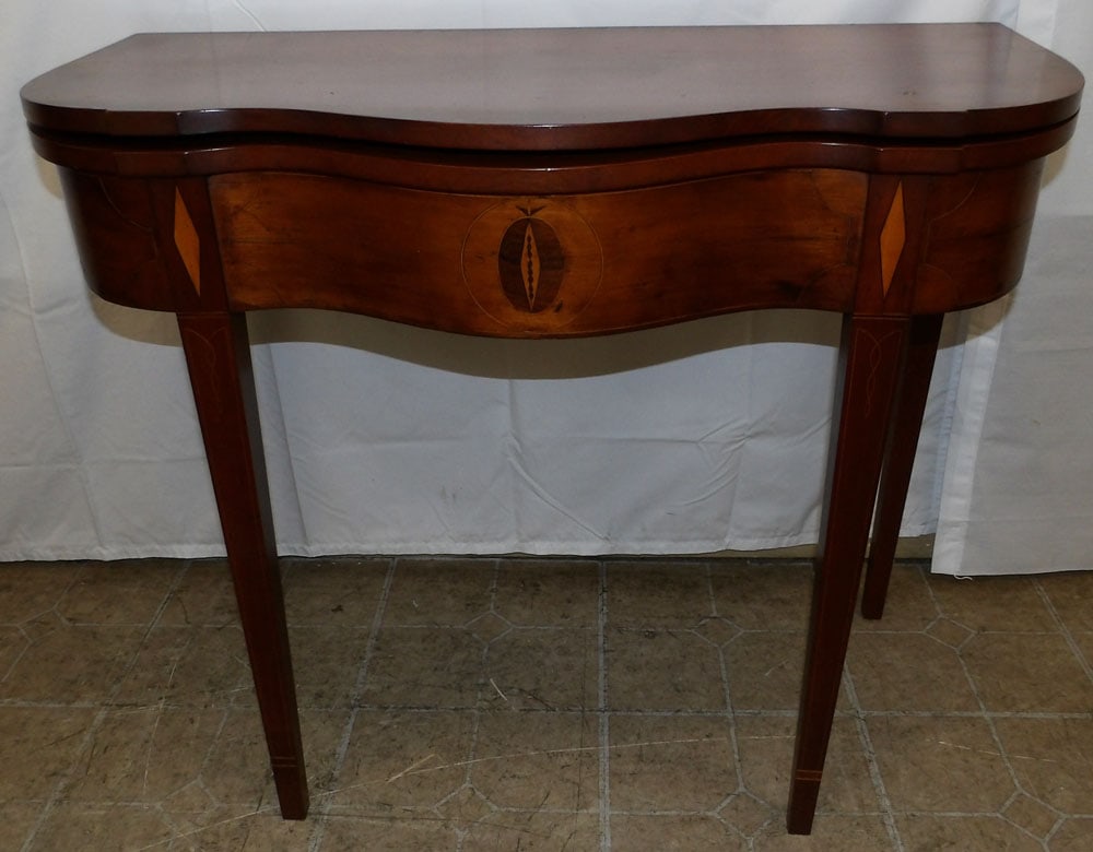 19th Century Inlaid Cherry Serpentine Front Fold Over Top Game Table (1 of 7)