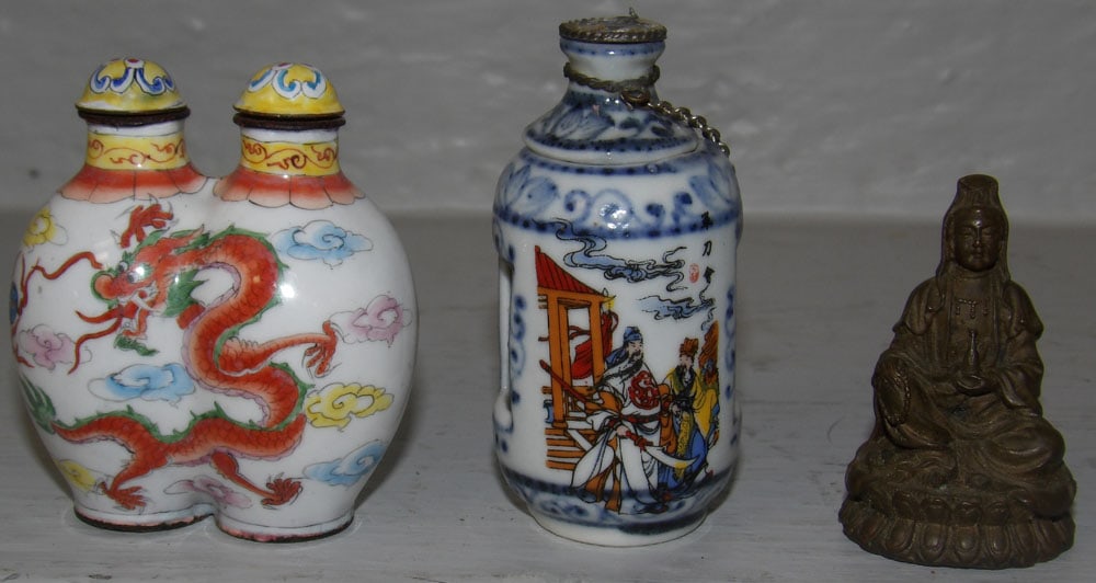 Cast Bronze Miniature Buddha - Oriental Porcelain Scent Bottle - Oriental Snuff Bottle (1 of 2)