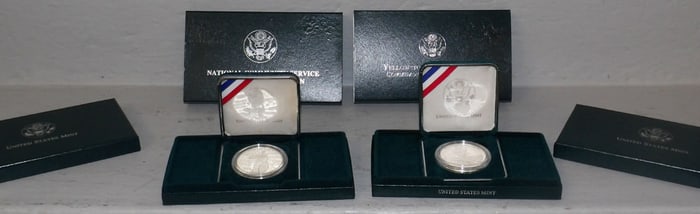 1999 Yellowstone National Park Silver Dollar - 1996 National Community Service Silver Dollar