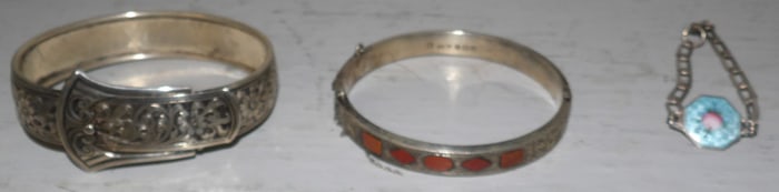 Antique Marsh Sterling Buckle Bracelet - Enameled Sterling Bracelet - Antique Sterling Bracelet