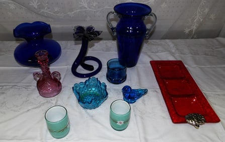 Lot Colored Glass Items