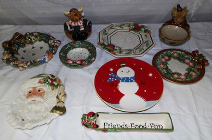 Lot Hand Painted Christmas Porcelain Items - Some Fitz & Floyd