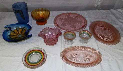Lot Colored Glass Items