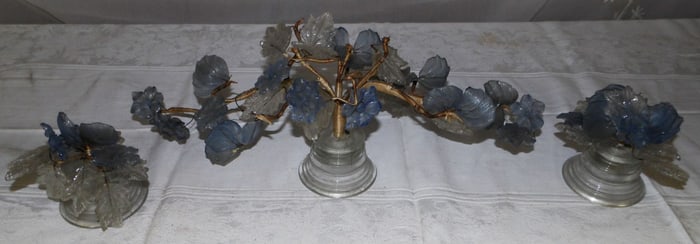 Lot Antique Glass Flower Console Set