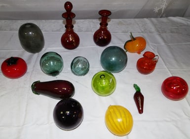 Lot Glass Fruit & Colored Glass Items
