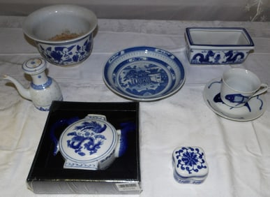 Lot Oriental Blue & White Porcelain Items