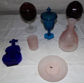 Lot Colored Glass Items