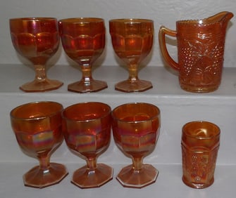 Lot 8 Carnival Glass Items - Imperial Pitcher