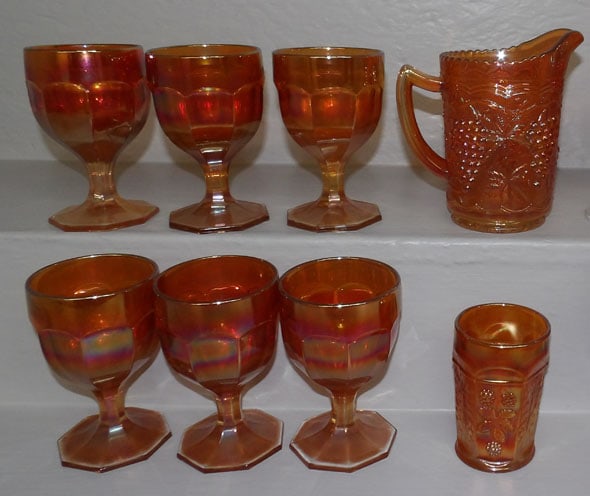 Lot 8 Carnival Glass Items - Imperial Pitcher (1 of 3)