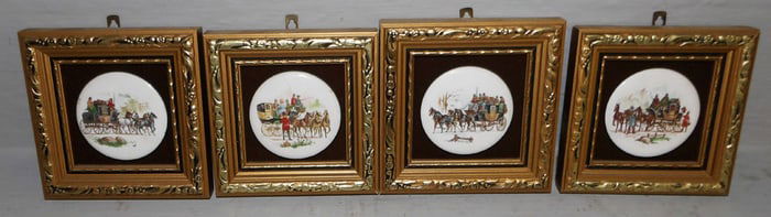 Lot Four Small Framed Hand Painted Porcelain Plaques