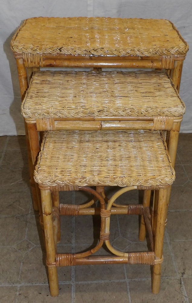 Set Three Rattan Nesting Tables (1 of 6)