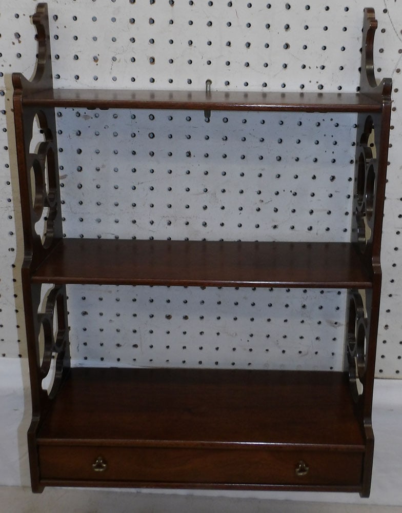 Mahogany Open Work One Drawer Wall Shelf (1 of 3)