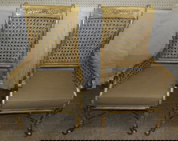 Pair Painted Rattan Arm Chairs