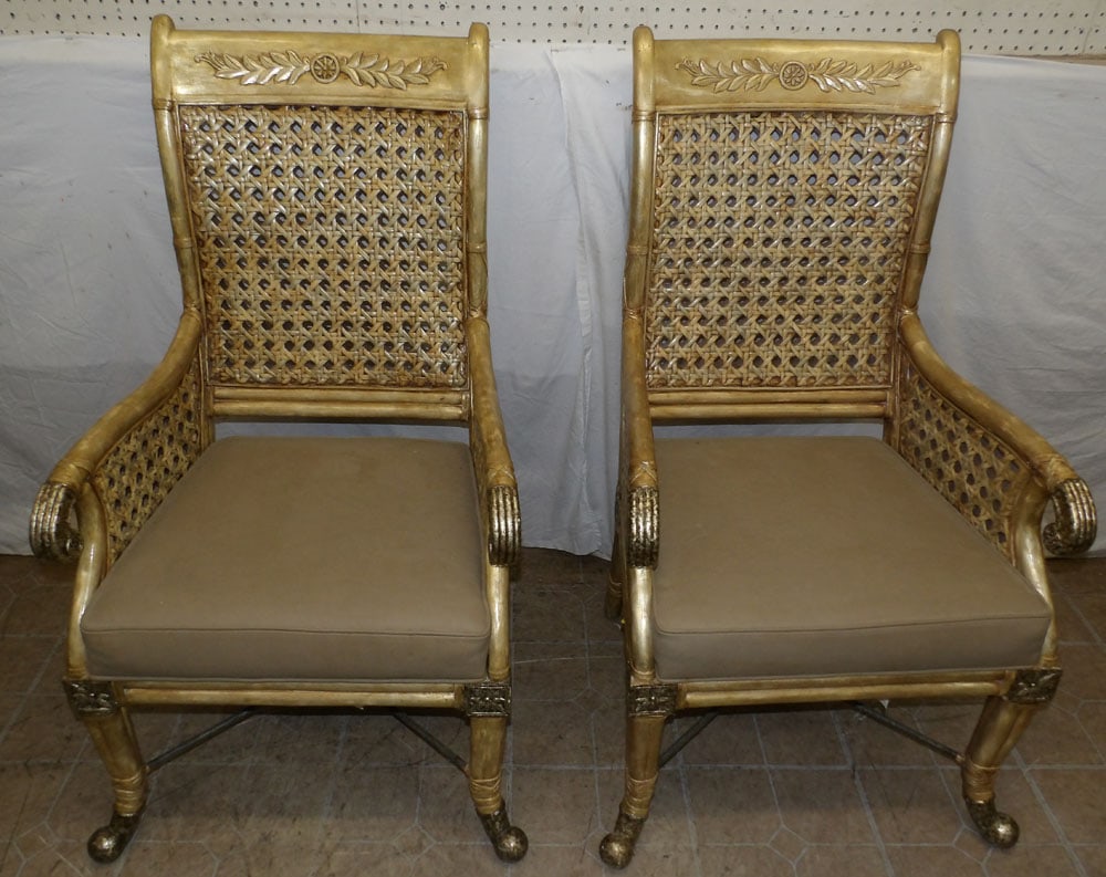 Pair Painted Rattan Arm Chairs (1 of 6)