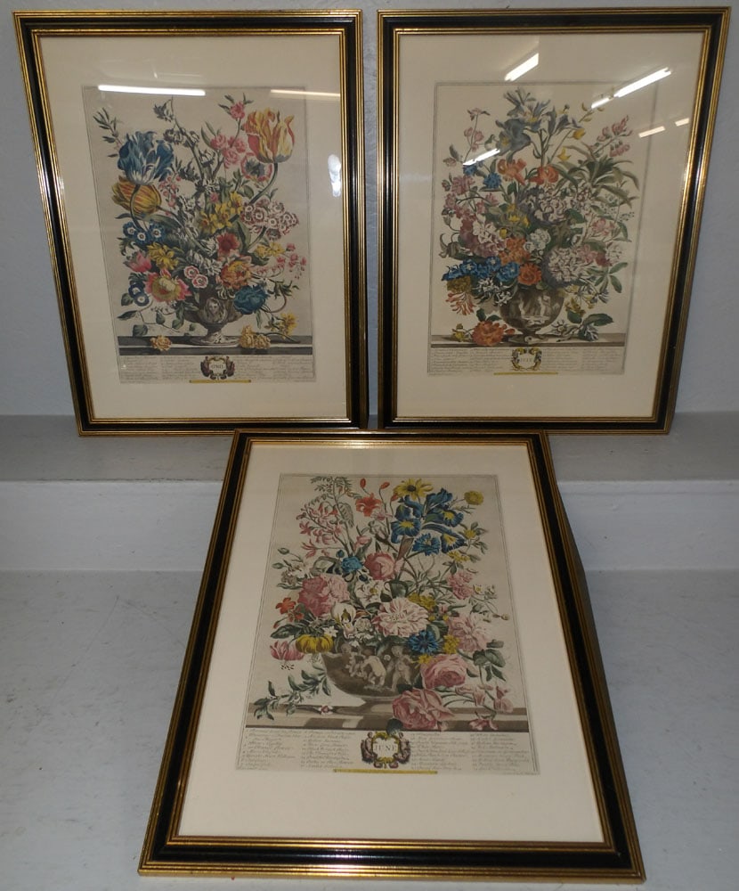 Three Framed Month Floral Engravings (1 of 7)