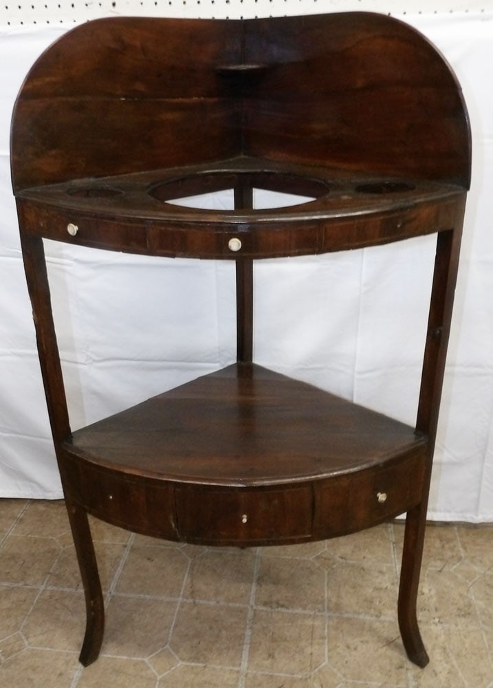 19th Century Mahogany Corner Washstand: 19th Century Mahogany Corner Washstand . 43 1/4" H 24 1/4" W 16 1/2" D ALL DESCRIPTIONS AND ANY CONDITION STATEMENT GIVEN BY LANGSTON AUCTION GALLERY ARE STRICTLY OPINIONS AND LANGSTON'S SHALL HAVE NO