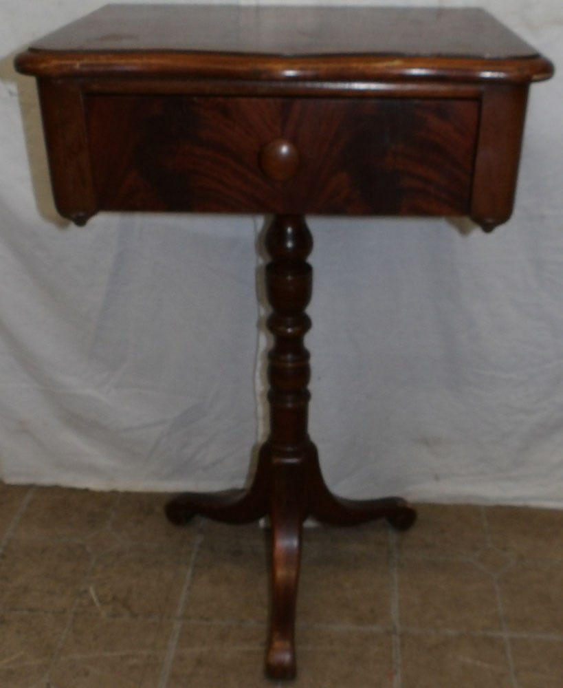 19th Century Mahogany One Drawer Stand: 19th Century Mahogany One Drawer Stand . 30" H 19" W 14 1/2" D ALL DESCRIPTIONS AND ANY CONDITION STATEMENT GIVEN BY LANGSTON AUCTION GALLERY ARE STRICTLY OPINIONS AND LANGSTON'S SHALL HAVE NO RESPONS
