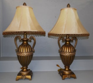 Pair of Painted Resin Urn Lamps