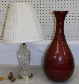Decorative Wood Vase & Crystal Lamp