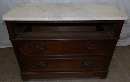 Walnut Victorian Marble Top Chest