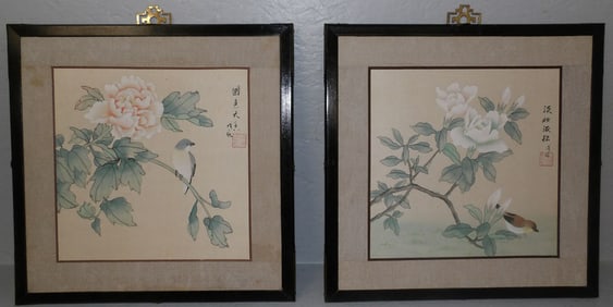 Pair of Oriental Watercolors Signed with Character Marks