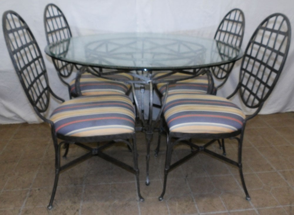 Painted Wrought Iron & Glass Top Table with Four Dining Chairs (1 of 6)