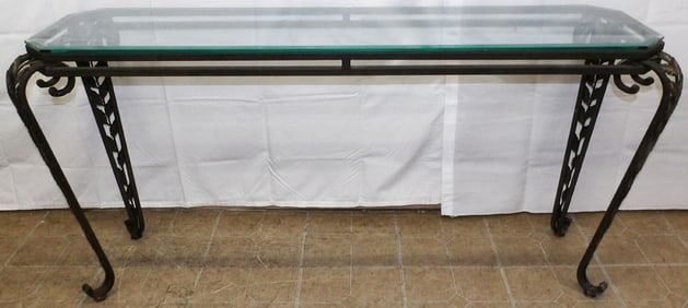 Painted Wrought Iron & Glass Top Console