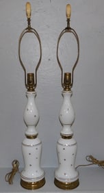 Pair of Painted Metal & Glass Lamps