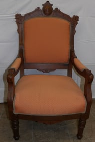 Walnut & Upholstered Arm Chair