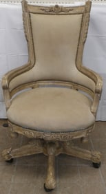 Painted Wood & Leather Upholstered Swivel Desk Chair