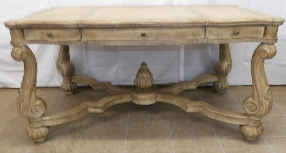 Painted Wood & Leather Top Desk: Painted Wood & Leather Top Desk . 30 1/2" H 59 1/2" W 35" D ALL DESCRIPTIONS AND ANY CONDITION STATEMENT GIVEN BY LANGSTON AUCTION GALLERY ARE STRICTLY OPINIONS AND LANGSTON'S SHALL HAVE NO RESPONSIBI