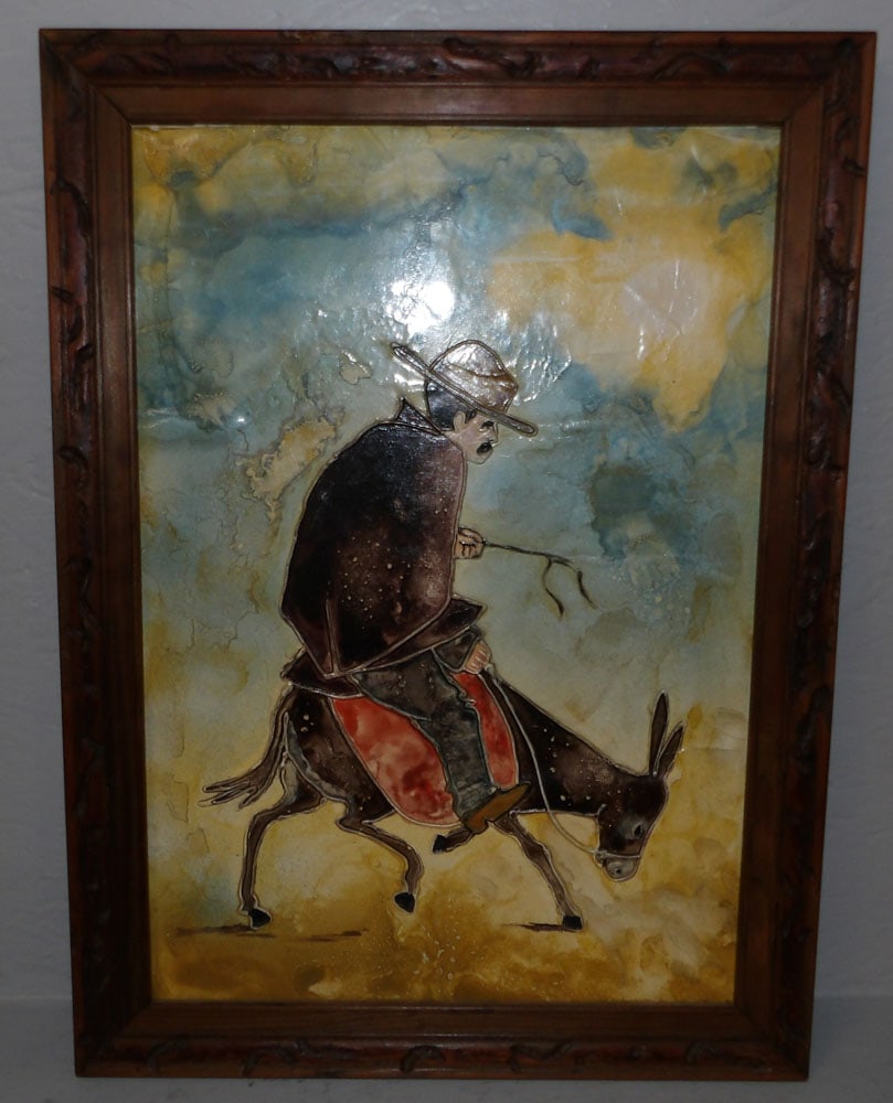 Framed Multi Color Abstract of Man on Donkey (1 of 3)