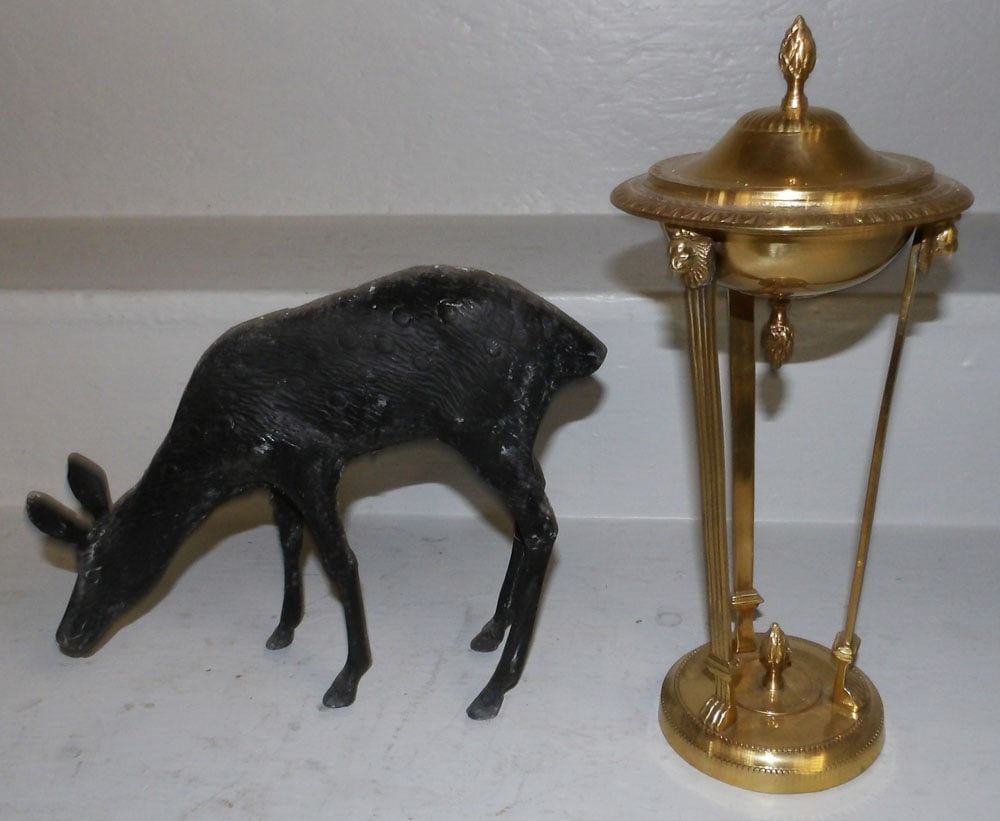 Brass Lion Head Incense Burner & Resin Deer Figure (1 of 2)