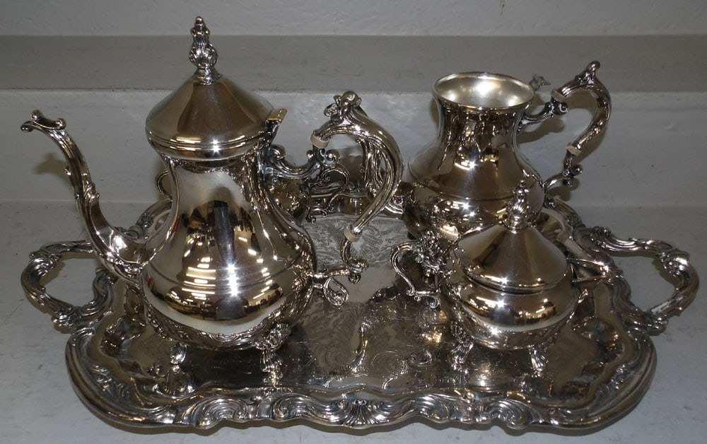 Five Piece Silverplate Tea Set, One Missing Lid (1 of 8)