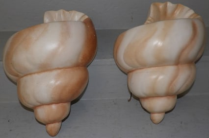 Pair of Shell Form Ceramic One Light Wall Sconces