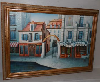 Framed Oil on Canvas Venetian Scene Artist Signed