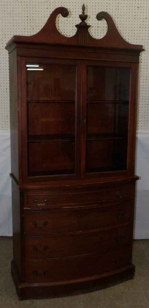 Mahogany Glass Door China Cabinet: Mahogany Glass Door China Cabinet . 79 1/2" H 35 3/4" W 16 1/2" H ALL DESCRIPTIONS AND ANY CONDITION STATEMENT GIVEN BY LANGSTON AUCTION GALLERY ARE STRICTLY OPINIONS AND LANGSTON'S SHALL HAVE NO RESP
