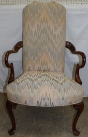 Mahogany & Upholstered Queen Anne Style Arm Chair by Southwood