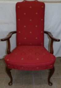 Mahogany & Upholstered Queen Anne Style Arm Chair