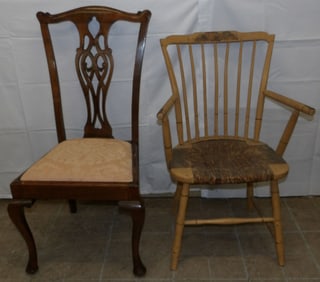 Antique Mahogany Arm Chair & Mahogany Side Chair