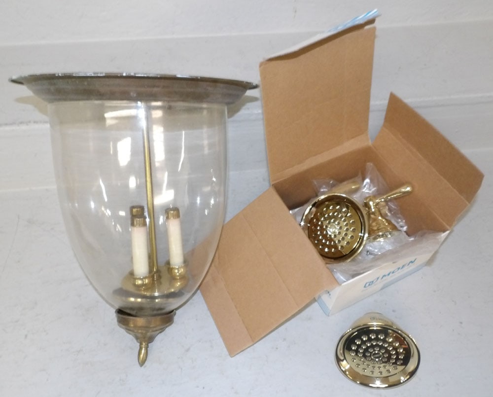 Brass Bell Jar Form Foyer Light & Brass Shower Head (1 of 1)
