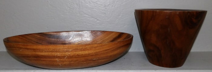 Carved Wood Bowl & Burl Wood Mortar