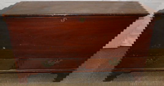 19th Century Cherry Dovetailed Blanket Chest With Two Drawers