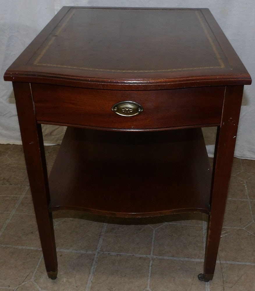 Mahogany Tooled Leather Top One Drawer End Table (1 of 5)