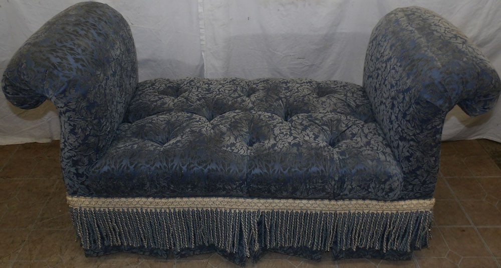 Upholstered Window Bench: Upholstered Window Bench. 32 1/2" H 55" W 23" D ALL DESCRIPTIONS AND ANY CONDITION STATEMENT GIVEN BY LANGSTON AUCTION GALLERY ARE STRICTLY OPINIONS AND LANGSTON'S SHALL HAVE NO RESPONSIBILITY FOR ERR