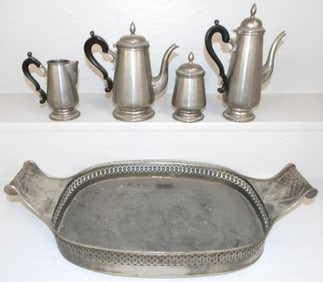 Five Piece Pewter Tea Set