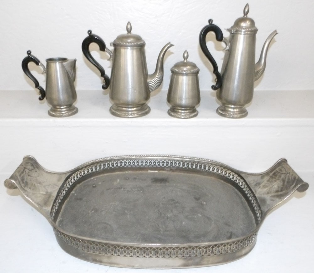Five Piece Pewter Tea Set (1 of 3)