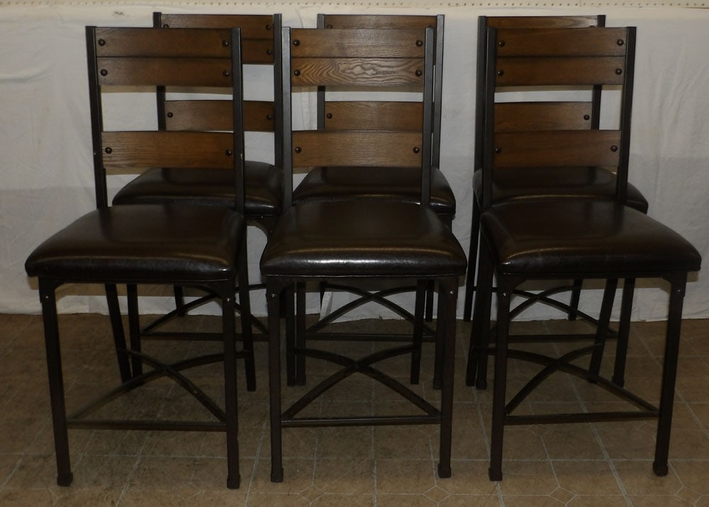 Set Six Painted Metal & Wood Bar Stools (1 of 4)