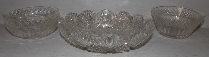 Three Cut Glass Bowls Signed Hawkes