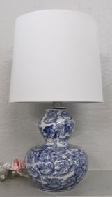 Oriental Blue & White Porcelain Gourd Form Lamp